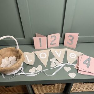 Wedding Bundle - Flower girl basket, Banner and Table numbers
